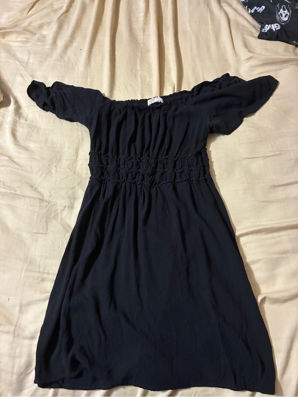 Rewind Black Off-Shoulder Smocked Waist Casual Dress